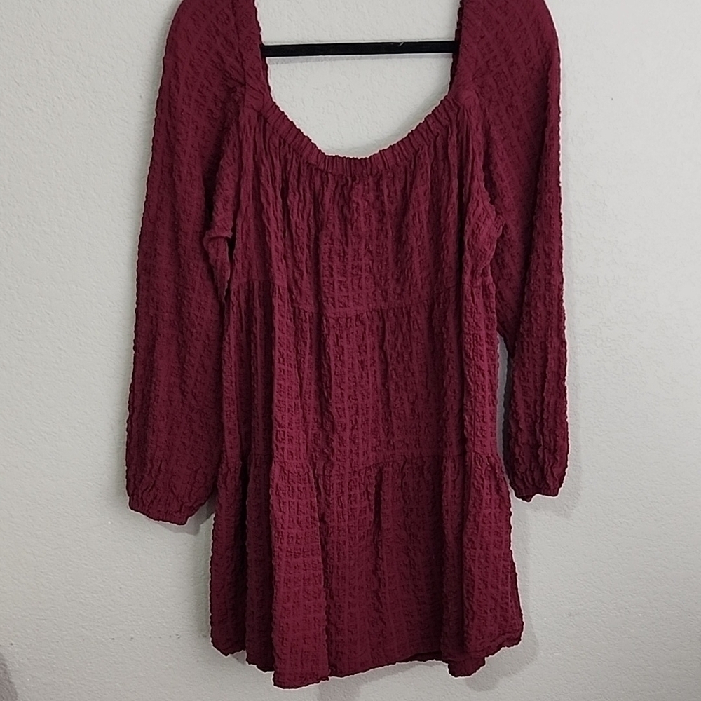 Divided H&M Dress Size L Burgundy Long Sleeve Boho Tiered babydoll Cottage